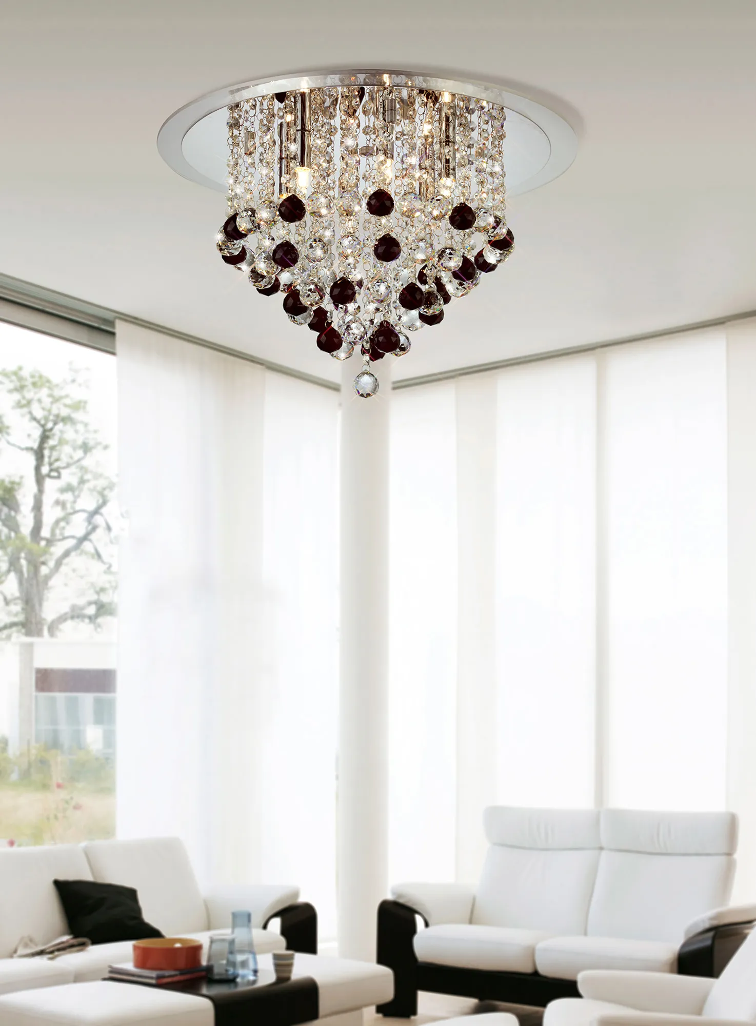 Atla Polished Chrome Crystal Ceiling Lights Diyas Flush Crystal Fittings